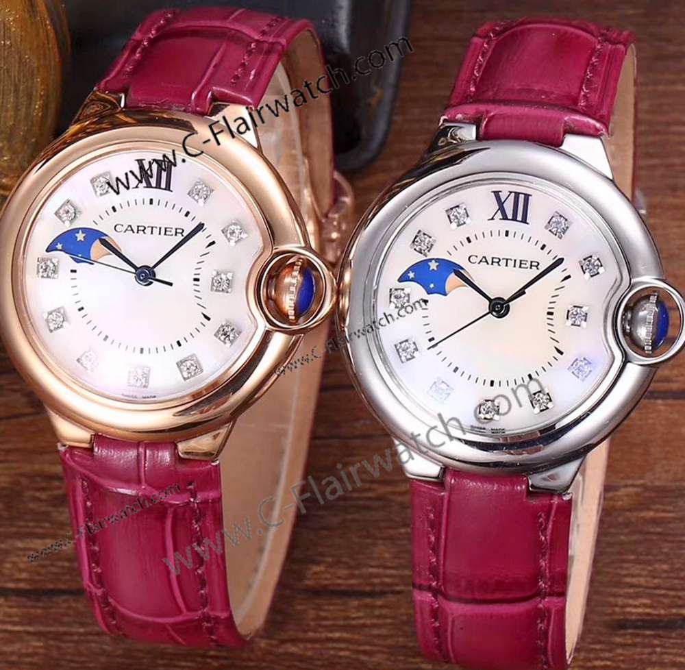 Ballon Bleu Cartier Moon phase Brown Strap Watch Lady 38mm